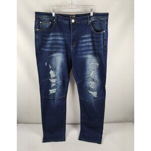 Bleeker & Mercer Jeans 44x32 Blue Distressed Double Knee Denim NWOT